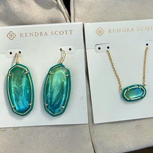 COPY - Kendra Scott Gold Sea Green Ombre Discontinued  Earrings + Necklace NWT